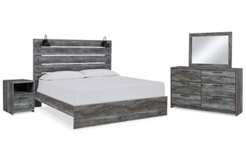 Baystorm King Panel Bed, Dresser, Mirror, and Nightstand-Gray