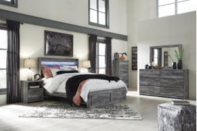 Baystorm Queen Panel Storage Bed, Dresser, Mirror, Chest and 2 Nightstands-Gray