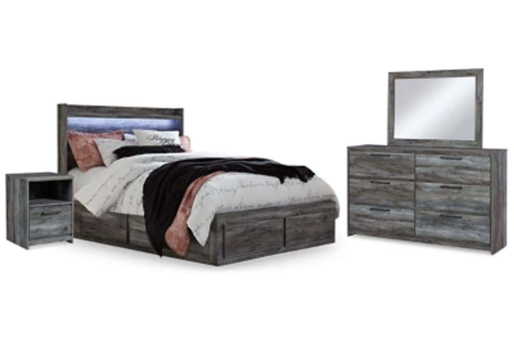 Baystorm Qn Panel Bed with 2 Side Storage, Dresser, Mirror, and Nightstand