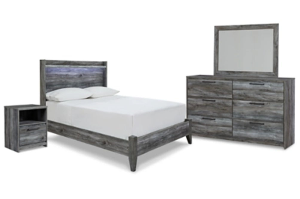 Baystorm Full Panel Bed, Dresser, Mirror and Nightstand-Gray