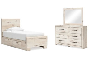 Signature Design by Ashley Lawroy Twin Panel Bed with Storage, Dresser and Mir