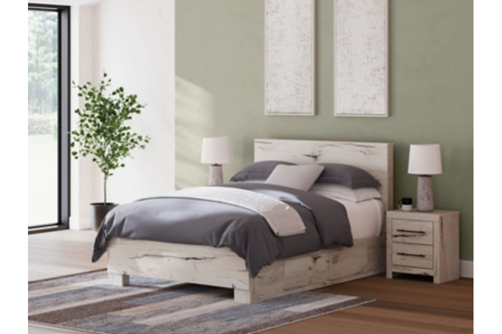 Signature Design by Ashley Lawroy Queen Panel Bed with Storage-Light Natural