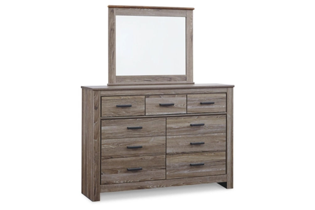 Zelen Queen Panel Bed, Dresser, Mirror and Nightstand-Warm Gray