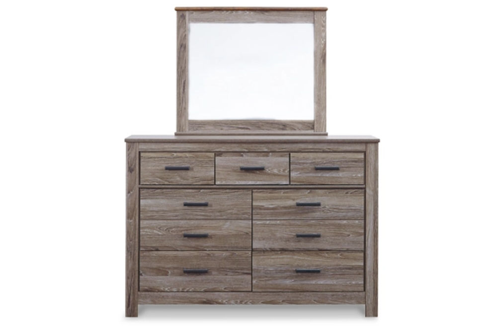 Zelen King Panel Bed, Dresser, Mirror and Nightstand-Warm Gray