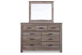 Zelen King Panel Bed, Dresser, Mirror and Nightstand-Warm Gray
