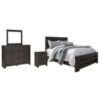 Brinxton Queen Panel Bed, Dresser, Mirror and Nightstand-Charcoal