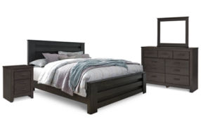 Brinxton King Panel Bed, Dresser, Mirror and Nightstand-Charcoal