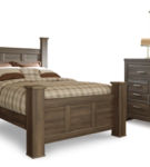 Juararo Queen Poster Bed with Mirrored Dresser and Nightstand-Dark Brown