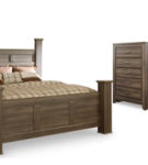 Juararo King Poster Bed, Dresser, Mirror, Chest and Nightstand-Dark Brown