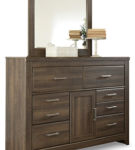 Juararo Queen Poster Bed with Mirrored Dresser and Nightstand-Dark Brown