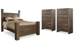 Signature Design by Ashley Juararo Queen Poster Bed and 2 Chests-Dark Brown