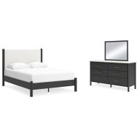 Signature Design by Ashley Cadmori Queen Upholstered Panel Bed, Dresser and Mi