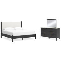 Signature Design by Ashley Cadmori King Upholstered Panel Bed, Dresser and Mir