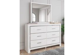 Altyra King Upholstered Panel Bed, Dresser, Mirror, and Nightstand-White