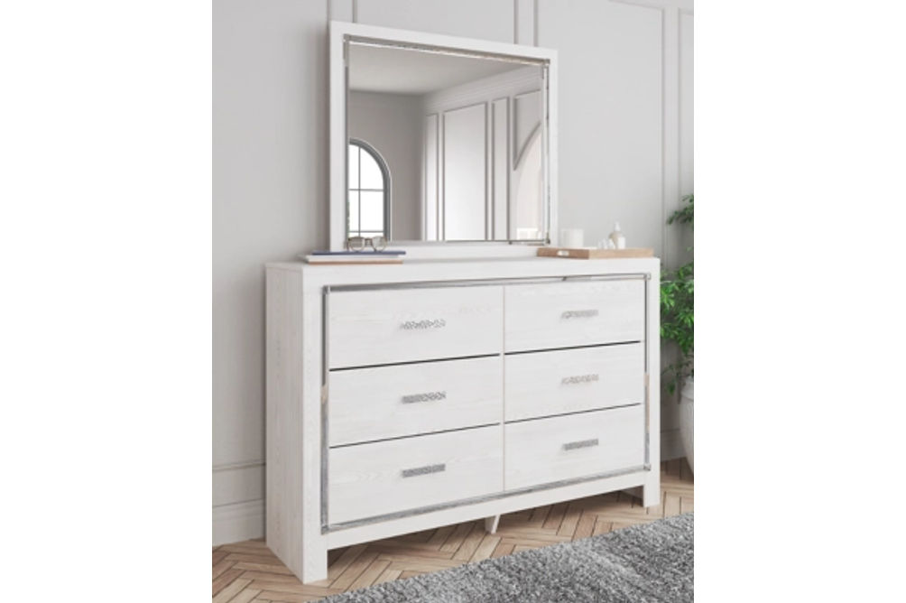 Altyra Queen Upholstered Panel Bed, Dresser, Mirror, and Nightstand-White
