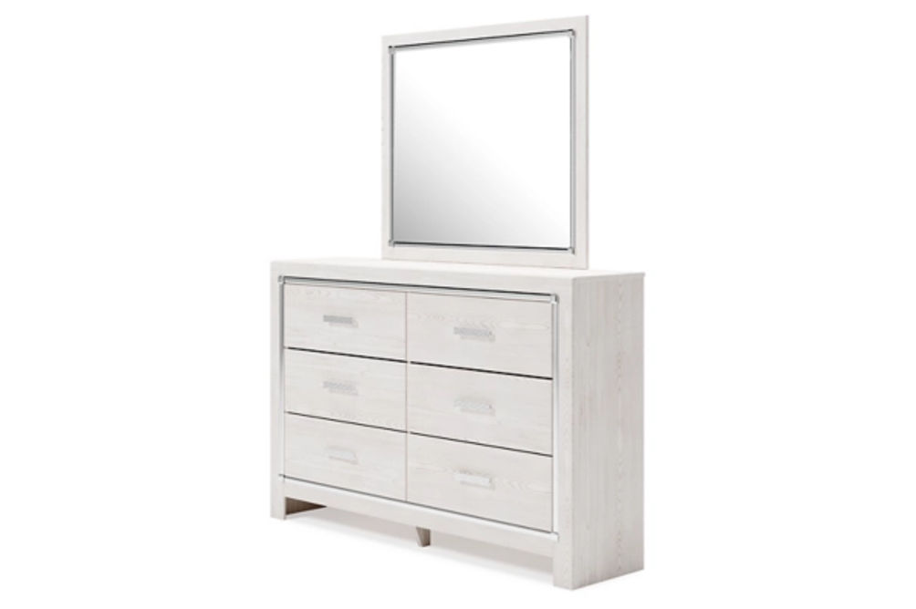Altyra King Upholstered Panel Bed, Dresser, Mirror, and Nightstand-White