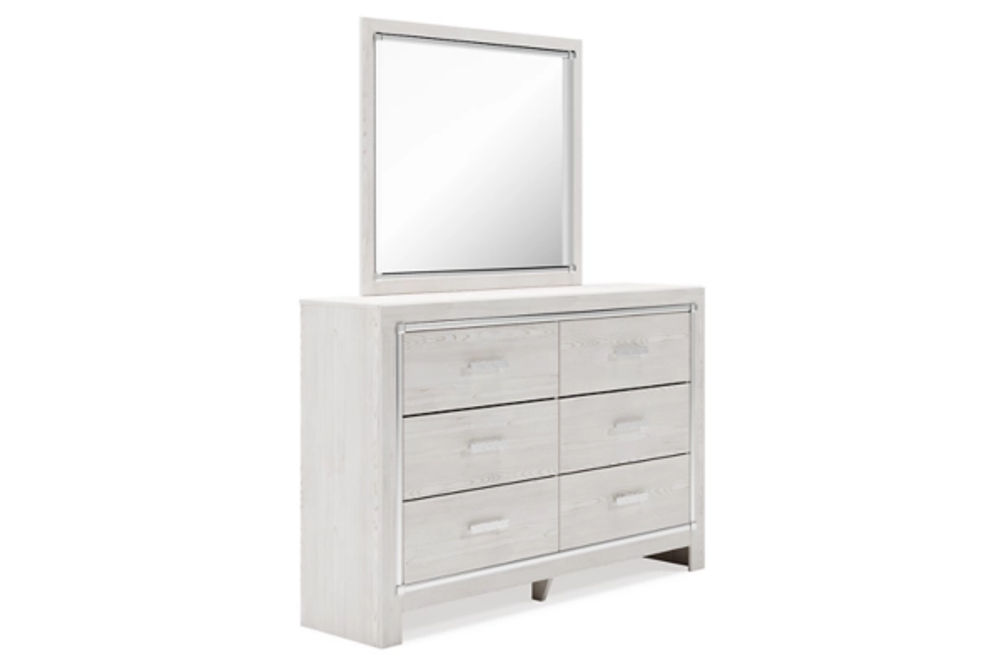 Altyra Queen Upholstered Panel Bed, Dresser, Mirror, and Nightstand-White