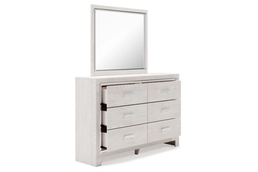 Altyra Queen Upholstered Panel Bed, Dresser, Mirror, and Nightstand-White