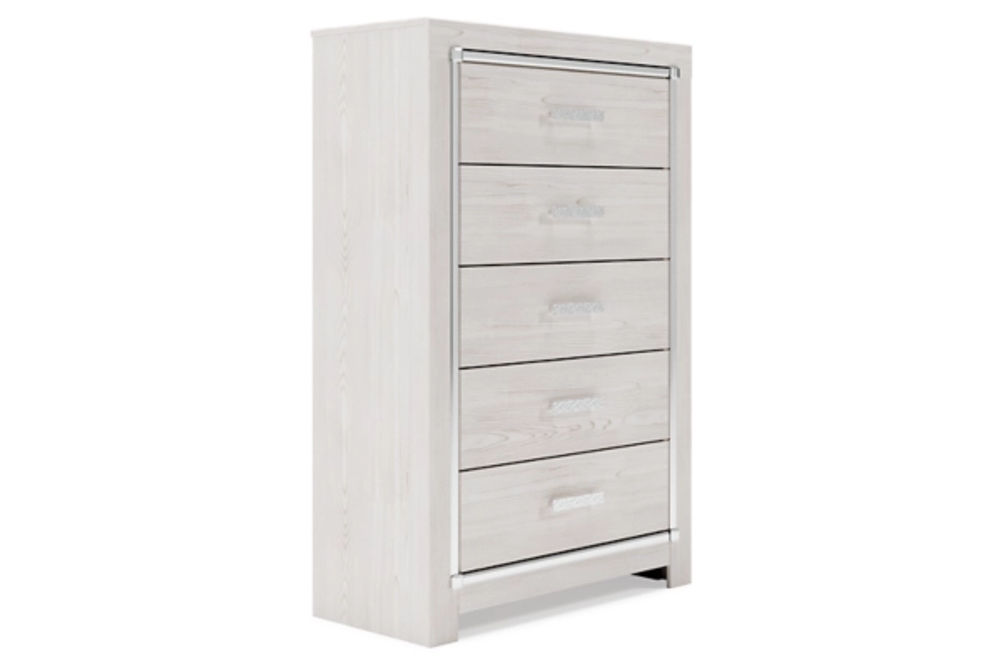 Altyra King Storage Bed, Dresser, Mirror and 2 Chests-White