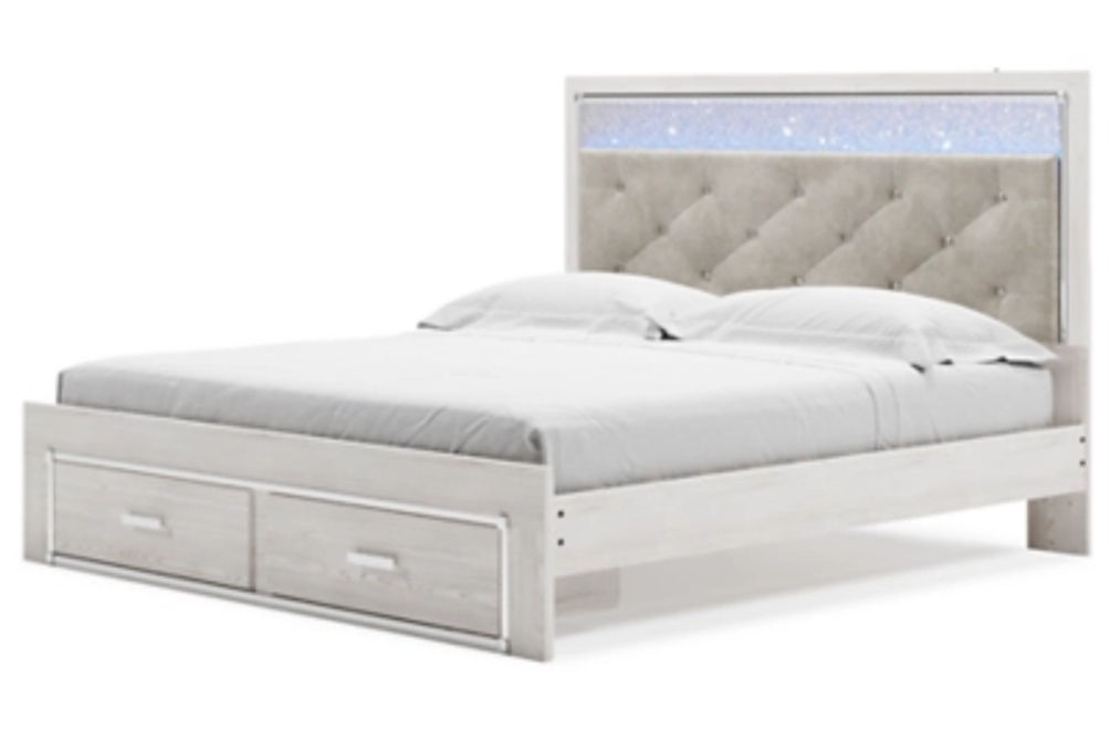 Altyra King Storage Bed, Dresser, Mirror and 2 Chests-White