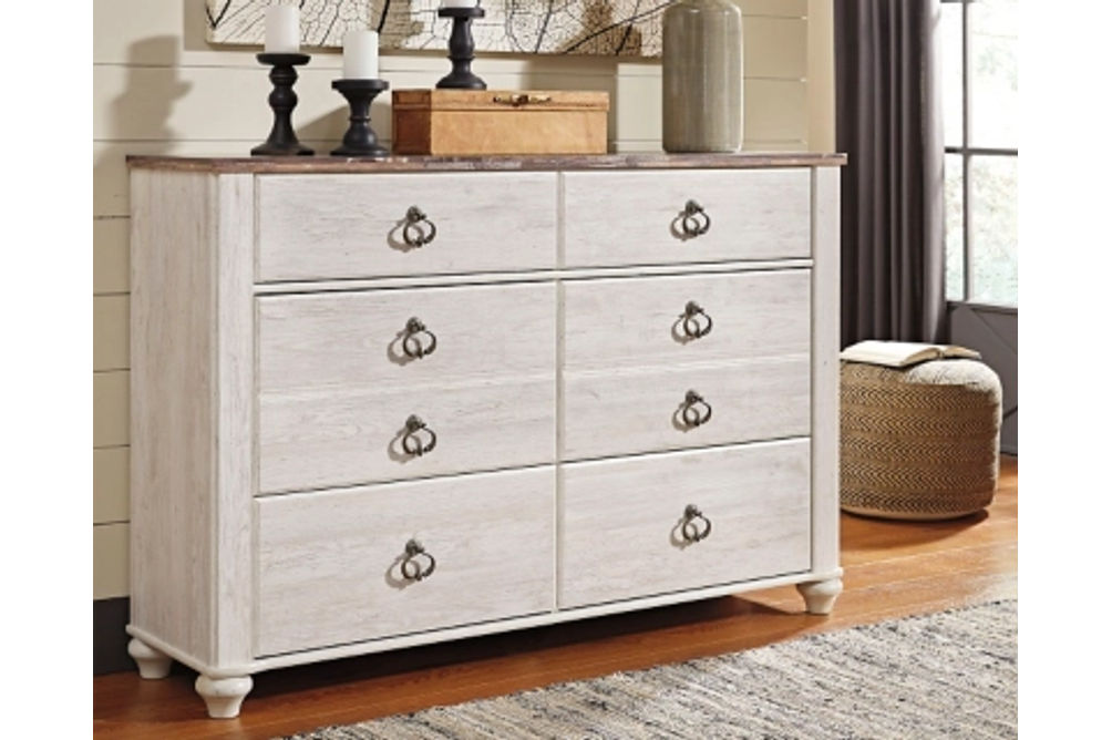 Signature Design by Ashley Willowton Twin Panel Bed and Dresser-Whitewash