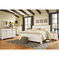 Signature Design by Ashley Willowton King Panel Bed, Dresser, Mirror, Chest an
