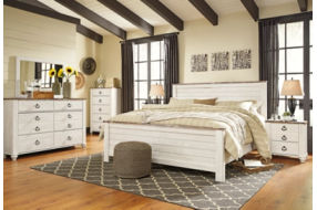 Willowton King Panel Bed, Dresser, Mirror, and Nightstand-Whitewash