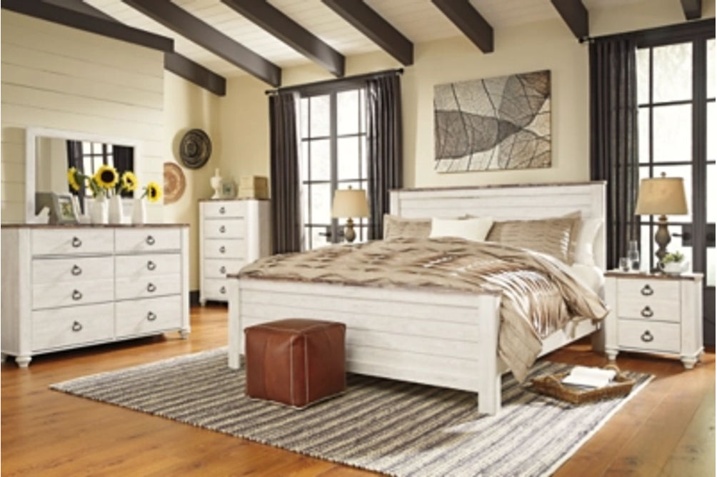 Signature Design by Ashley Willowton California King Panel Bed-Whitewash