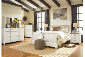 Signature Design by Ashley Willowton Queen Sleigh Bed, Dresser, Mirror and 2 N