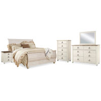 Signature Design by Ashley Willowton King Sleigh Bed, Dresser, Mirror, Chest a