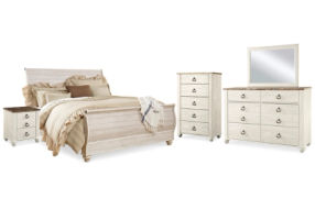 Signature Design by Ashley Willowton King Sleigh Bed, Dresser, Mirror, Chest a