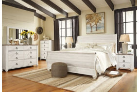 Signature Design by Ashley Willowton King Sleigh Bed-Whitewash