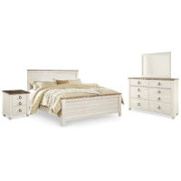 Willowton King Panel Bed, Dresser, Mirror, and Nightstand-Whitewash