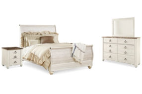 Signature Design by Ashley Willowton Queen Sleigh Bed, Dresser, Mirror and 2 N