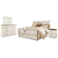 Willowton King Sleigh Bed, Dresser, Mirror and Nightstand-Whitewash