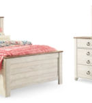 Willowton Full Panel Bed with Storage, Dresser and Mirror-Whitewash