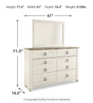 Willowton Full Panel Bed with Storage, Dresser and Mirror-Whitewash