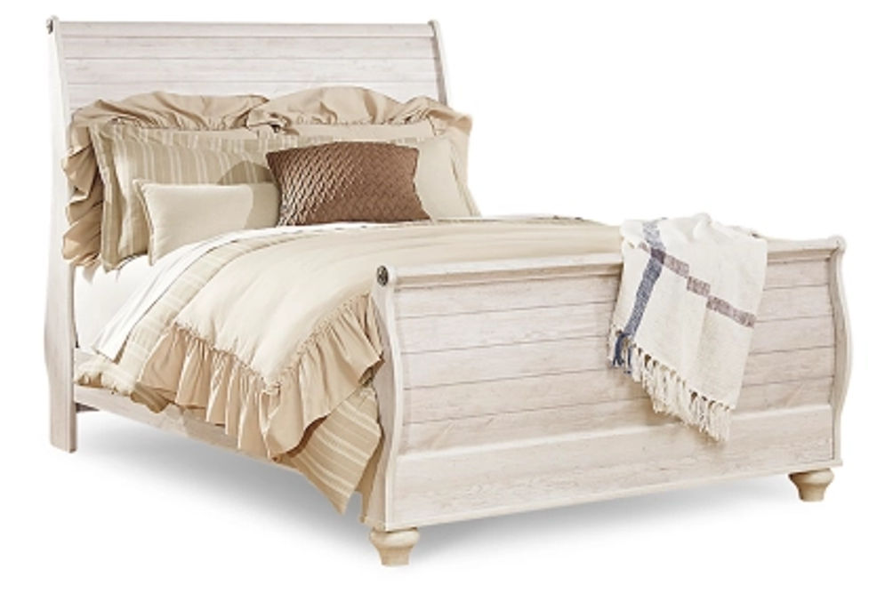 Signature Design by Ashley Willowton Queen Sleigh Bed, Dresser, Mirror and 2 N