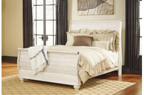 Signature Design by Ashley Willowton Queen Sleigh Bed, Dresser, Mirror and 2 N