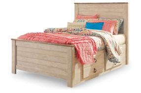 Willowton Full Panel Bed with Storage, Dresser and Mirror-Whitewash