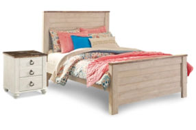 Signature Design by Ashley Willowton Full Panel Bed and Nightstand-Whitewash