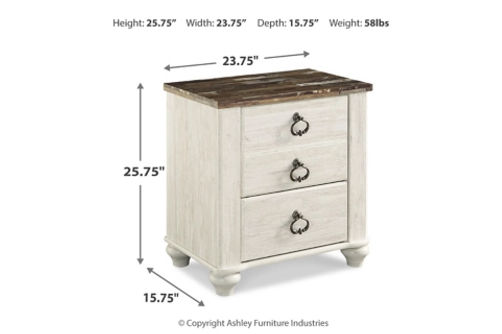 Signature Design by Ashley Willowton Full Panel Bed and Nightstand-Whitewash