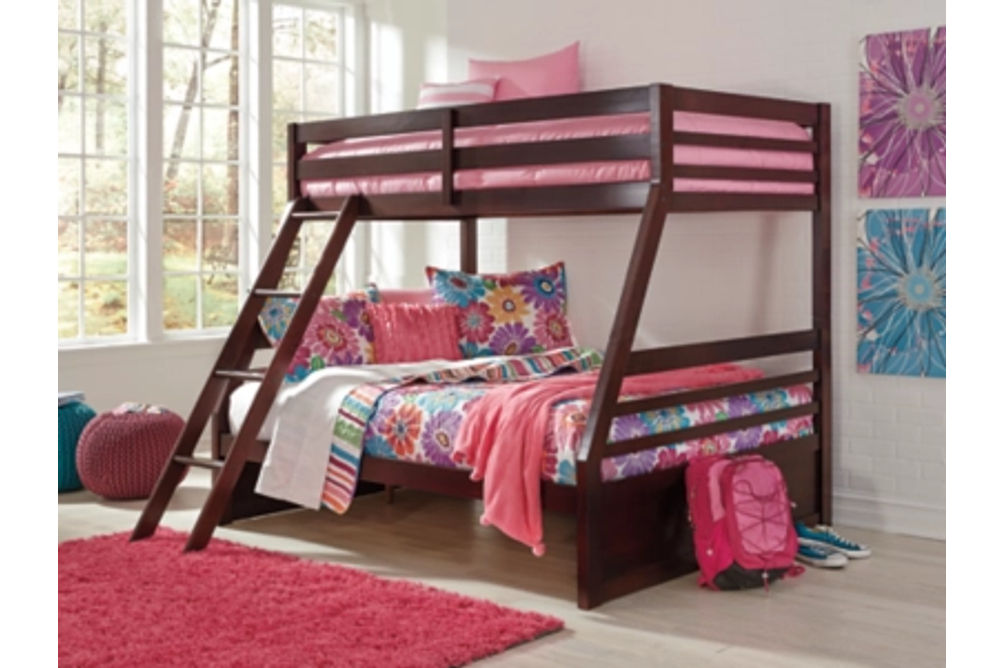 Halanton Twin over Full Bunk Bed with Twin and Full Mattresses-Dark Brown