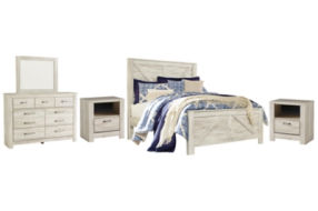 Bellaby Queen Crossbuck Panel Bed, Dresser, Mirror and 2 Nightstands-Whitewash