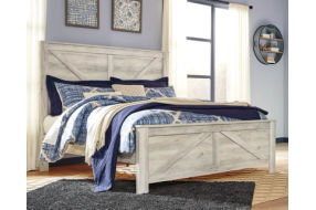 Bellaby King Crossbuck Panel Bed, Dresser, Mirror, and Nightstand-Whitewash