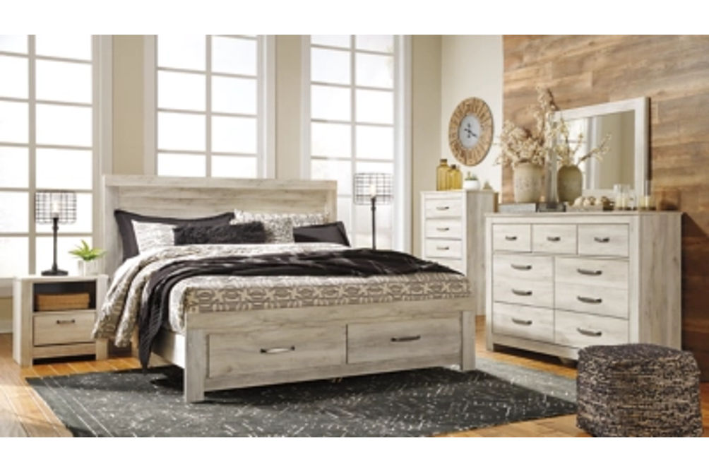 Bellaby King Storage Bed, Dresser, Mirror, Chest and 2 Nightstands-Whitewash