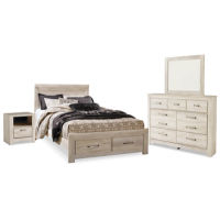 Bellaby Queen Panel Storage Bed, Dresser, Mirror and Nightstand-Whitewash