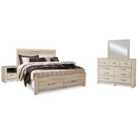 Bellaby King Panel Storage Bed, Dresser, Mirror and 2 Nightstands-Whitewash