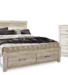 Bellaby King Panel Storage Bed, Dresser, Mirror and Nightstand-Whitewash