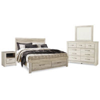 Bellaby King Panel Storage Bed, Dresser, Mirror and Nightstand-Whitewash